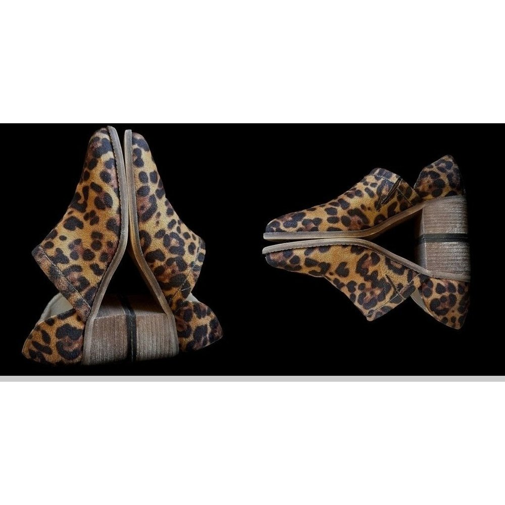 A Rider Girl Cheeta Ankle Boots Size 6 Slip On Ankle V Cut Stacked Leath… - Picture 4 of 12